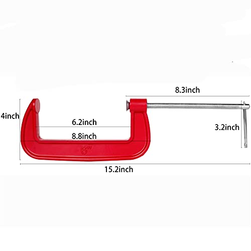 C Clamp 6 inch, 4 pieces Heavy Duty C-Clamp with Sliding Bar, Malleable Iron C Clamps Set for Woodworking, Welding, Automotive Repair, 2-5/8-Inch Throat Depth, 6-Inch Jaw Opening