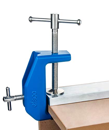 Heavy Duty Multi-Purpose Table Clamp - Vinyl Coated Grip and Swivel Pad - Built-In Rod & Pulley Holder - Fits Surfaces up to 2.55" Thick - Die-Cast Metal - Eisco Labs