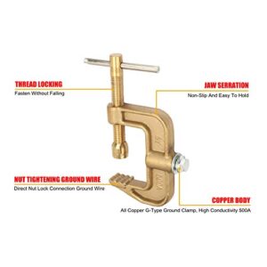 Welding Ground Clamp G Styles, 500A Solid Brass Earth Clamp 600mm Jaw Width C-Clamp, Maximum 10mm Welding Rods Lever Clamp with T-Handle