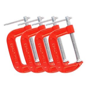 maxpower 4-pieces c clamps set, 3-inch c clamps, up to 3-inch jaw opening, 2-inch throat depth