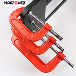 MAXPOWER 4-pieces C Clamps Set, 3-inch C Clamps, Up To 3-Inch Jaw Opening, 2-Inch Throat Depth