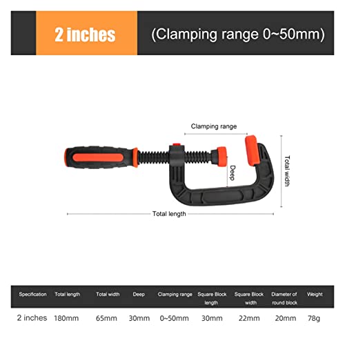 Woodworking Tools 1pcs G Type Clamp for Woodwork C Clamping Device Quick Release DIY Carpentry Gadgets C- Shape Clamp Tool for Woodwork Easy to use (Size : 2 inches)