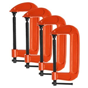 abuff 5 inch c-clamp set, 4-pack heavy duty iron c clamps, clamps for woodworking, welding and building, orange