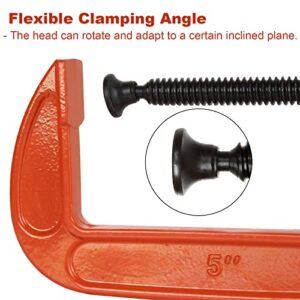 Abuff 5 Inch C-Clamp Set, 4-Pack Heavy Duty Iron C Clamps, Clamps for Woodworking, Welding and Building, Orange