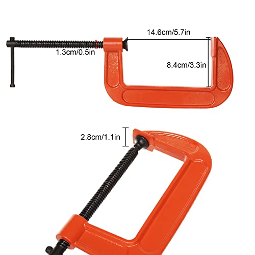 Abuff 5 Inch C-Clamp Set, 4-Pack Heavy Duty Iron C Clamps, Clamps for Woodworking, Welding and Building, Orange