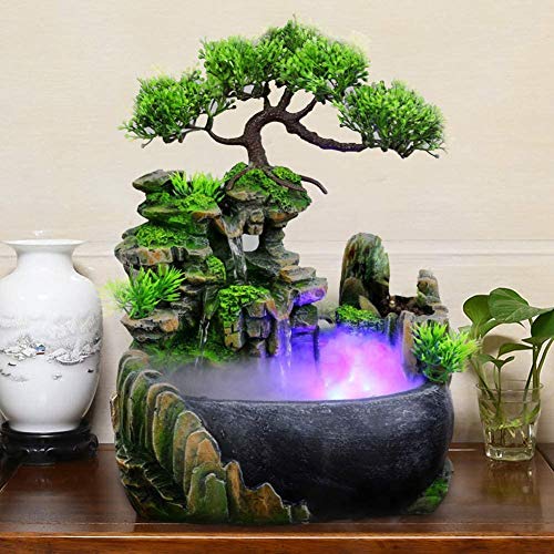 Indoor Relaxation Desktop Fountain Waterfall, Zen Meditation Indoor Waterfall Feature with Automatic Pump, Illuminated Waterfall for Home Office Bedroom Desk Décoration (Style 1)