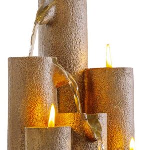 Alpine Corporation Tiered Column Tabletop Fountain with 3 Candles, Mini Waterfall for Indoor Spaces, Relaxation Water Feature, 11" Tall, Brown