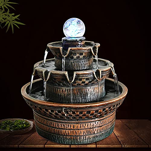 Indoor Waterfall Fountain Tabletop Fountains with LED Lights, Lighted Illuminated Waterfall Indoor Relaxation Fountains for Home Office Decor (Cascade Style 3)