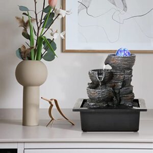 Dyna-Living Water Fountains Indoor Tabletop Fountain with Pump Waterfall Fountain Indoor Coloured LED Lights Desk Water Fountains for Home Office Decor