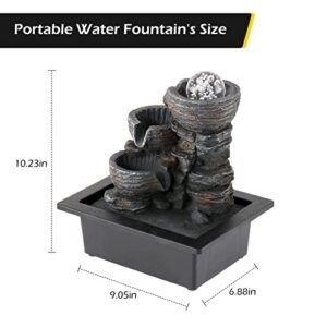 Dyna-Living Water Fountains Indoor Tabletop Fountain with Pump Waterfall Fountain Indoor Coloured LED Lights Desk Water Fountains for Home Office Decor