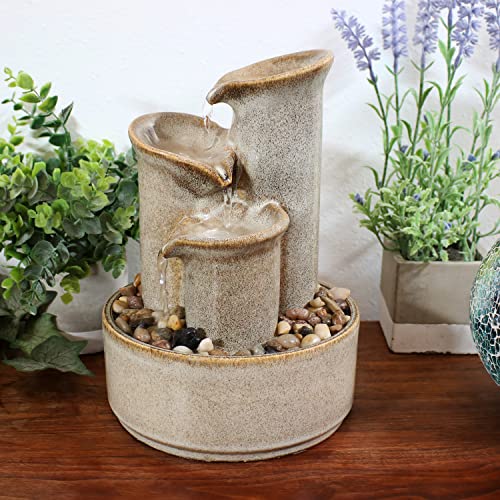 Sunnydaze 10-Inch Tiered Carafe Smooth Glazed Ceramic Indoor Tabletop Water Fountain - Soothing and Relaxing Water Sound - Mini Decorative Water Fountain for Home or Office