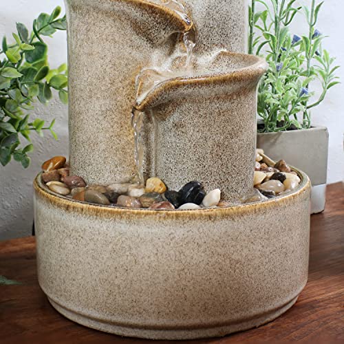 Sunnydaze 10-Inch Tiered Carafe Smooth Glazed Ceramic Indoor Tabletop Water Fountain - Soothing and Relaxing Water Sound - Mini Decorative Water Fountain for Home or Office