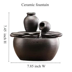 Andady Ceramic Tabletop Fountain for Indoor and Home Decoration Table Desk Office Patio (Ceramic Pot Fountain) (Black)