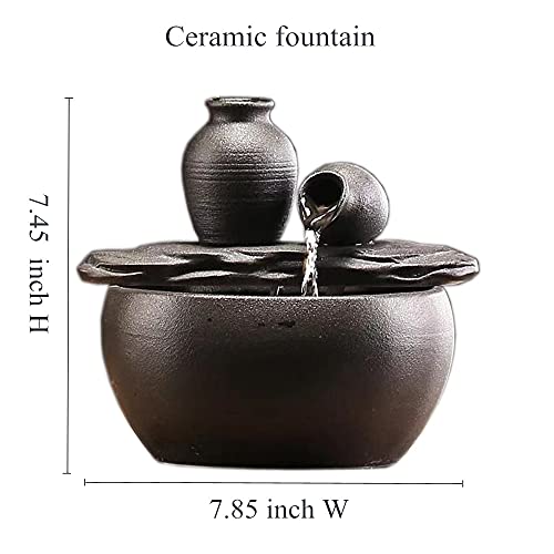 Andady Ceramic Tabletop Fountain for Indoor and Home Decoration Table Desk Office Patio (Ceramic Pot Fountain) (Black)