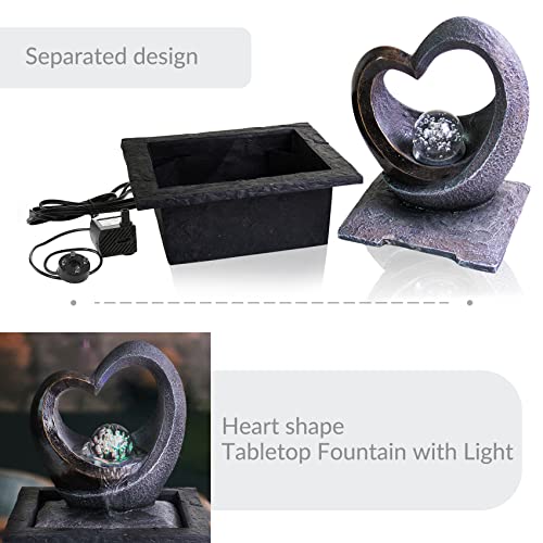 Ferrisland Tabletop Water Garden Zen Fountain with LED Light, Fountain Fengshui Indoor Decoration – Zen Meditation Tabletop Decorative Waterfall Kit with Submersible Pump for Office and Home Decor