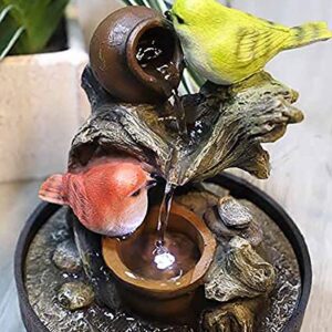 Ferrisland Tabletop Fountain Birds Waterfall Desktop Electric Water Fountain Decor w/LED - Indoor Outdoor Portable Tabletop Decorative Zen Meditation Waterfall Kit Includes Submersible Pump