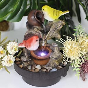 Ferrisland Tabletop Fountain Birds Waterfall Desktop Electric Water Fountain Decor w/LED - Indoor Outdoor Portable Tabletop Decorative Zen Meditation Waterfall Kit Includes Submersible Pump