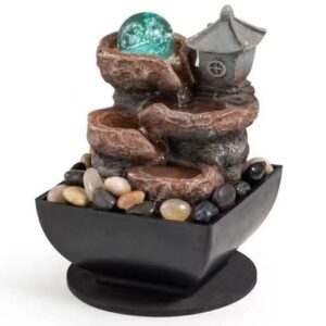 tabletop fountain indoor waterfall meditation fountain office relaxing tabletop fountain pavilion decor includes many natural river rock led lights rolling decorative bubble balls