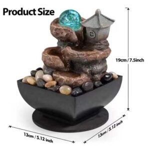 Tabletop Fountain Indoor Waterfall Meditation Fountain Office Relaxing Tabletop Fountain Pavilion Decor Includes Many Natural River Rock LED Lights Rolling Decorative Bubble Balls