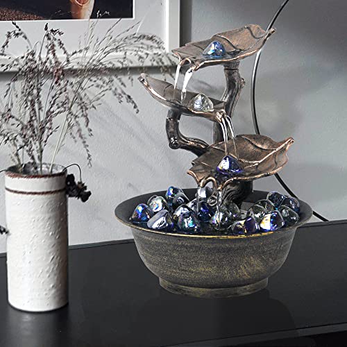 Indoor Water Fountain - 3 Tier Lotus Leaf Tabletop Fountain, Relaxation Min Waterfall for Room Decoration