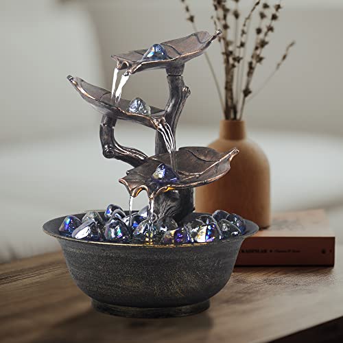 Indoor Water Fountain - 3 Tier Lotus Leaf Tabletop Fountain, Relaxation Min Waterfall for Room Decoration