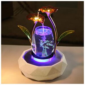 crapelles red glass flower fountain waterfall tabletop water feature cascade indoor decoration aquarium zen relaxesion humidifier meditation colorful fish tank modern golden color metal wrought iron