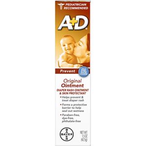 A+D Original Diaper Rash Ointment, Baby Skin Protectant With Lanolin and Petrolatum, Seals Out Wetness, Helps Prevent Diaper Rash, 1.5 Ounce Tube, Packaging May Vary