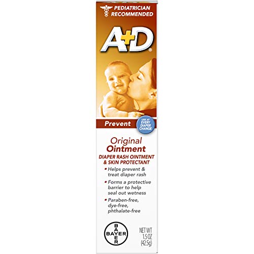 A+D Original Diaper Rash Ointment, Baby Skin Protectant With Lanolin and Petrolatum, Seals Out Wetness, Helps Prevent Diaper Rash, 1.5 Ounce Tube, Packaging May Vary