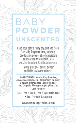 Talc Free Baby Powder, Cornstarch Free Baby Powder, Unscented Fragrance Free Powder, Arrowroot Baby Powder, Talc-Free Baby Powder, Ora’s Amazing Herbal