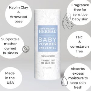 Talc Free Baby Powder, Cornstarch Free Baby Powder, Unscented Fragrance Free Powder, Arrowroot Baby Powder, Talc-Free Baby Powder, Ora’s Amazing Herbal