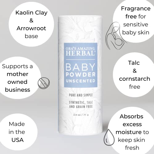 Talc Free Baby Powder, Cornstarch Free Baby Powder, Unscented Fragrance Free Powder, Arrowroot Baby Powder, Talc-Free Baby Powder, Ora’s Amazing Herbal