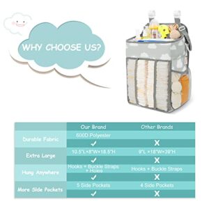 Maliton Hanging Diaper Caddy Organizer - Diaper Stacker for Changing Table, Crib, Playard or Wall & Nursery Organization Baby Shower Gifts for Newborn (Gray Cloud)