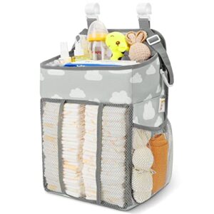 maliton hanging diaper caddy organizer – diaper stacker for changing table, crib, playard or wall & nursery organization baby shower gifts for newborn (gray cloud)