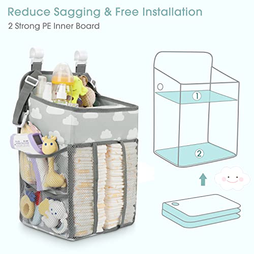 Maliton Hanging Diaper Caddy Organizer - Diaper Stacker for Changing Table, Crib, Playard or Wall & Nursery Organization Baby Shower Gifts for Newborn (Gray Cloud)