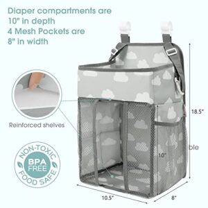 Maliton Hanging Diaper Caddy Organizer - Diaper Stacker for Changing Table, Crib, Playard or Wall & Nursery Organization Baby Shower Gifts for Newborn (Gray Cloud)