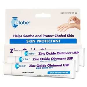 Globe Zinc Oxide Ointment 20%| 2 Ounce Tube (3 Pack) (Total 6 oz) | Advanced Skin Protection | for Diaper Rash, Relief from Poison Ivy, Sumac & Oak, Protects from Wetness, Protects Chafed Skin