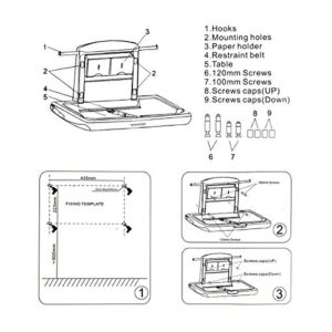 Modundry Fold-Down Baby Changing Diaper Station - Horizontal Wall Mounted, Sturdy & Durable with Safety Straps for Commercial Bathrooms(1 White Granite)