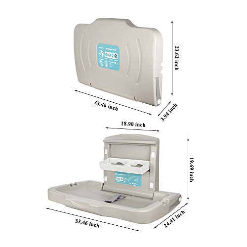 Modundry Fold-Down Baby Changing Diaper Station - Horizontal Wall Mounted, Sturdy & Durable with Safety Straps for Commercial Bathrooms(1 White Granite)