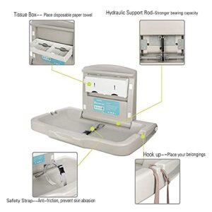 Modundry Fold-Down Baby Changing Diaper Station - Horizontal Wall Mounted, Sturdy & Durable with Safety Straps for Commercial Bathrooms(1 White Granite)