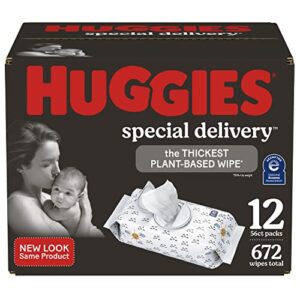 huggies baby wipes, unscented, 672 wipes (total), 56 count (pack of 12) – packaging may vary