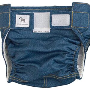 SmartNappy Blue Jeans by Amazing Baby, NextGen Hybrid Cloth Diaper Cover + 1 Tri-fold Reusable Insert + 1 Reusable Booster, Denim, Size 4, 22-40 lbs