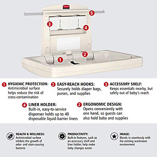 Rubbermaid Commercial Horizontal Baby Changing Station, 33.25-Inch Length x 21.5-Inch Width x 4-Inch Height, Light Platinum (FG781888LPLAT)