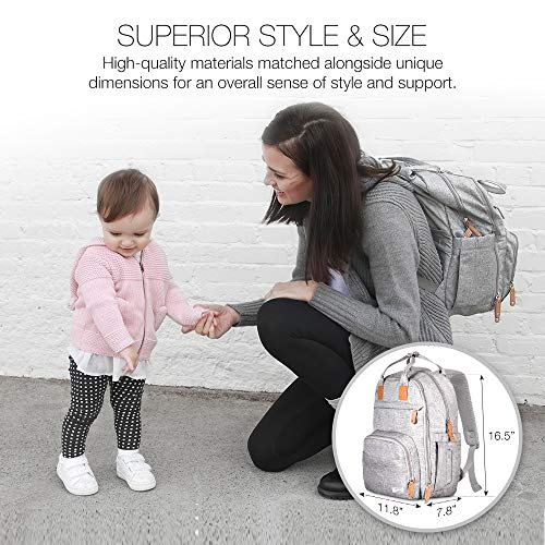 TETHYS Diaper Bag Backpack [Multifunction Waterproof Travel Back Pack] Maternity Baby Nappy Changing Bag Ideal for Mom and Dad, Large Capacity and Stylish Organizer for Baby Care - Gray