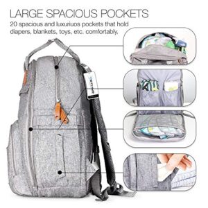 TETHYS Diaper Bag Backpack [Multifunction Waterproof Travel Back Pack] Maternity Baby Nappy Changing Bag Ideal for Mom and Dad, Large Capacity and Stylish Organizer for Baby Care - Gray