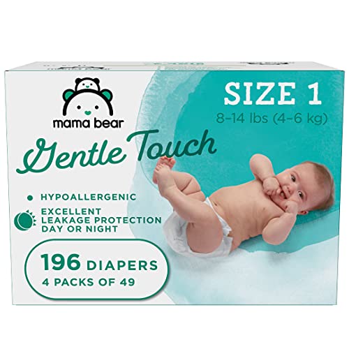 Amazon Brand - Mama Bear Gentle Touch Diapers, Hypoallergenic, Size 1, 196 Count (4 packs of 49)