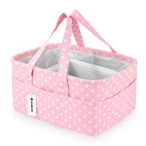 qianbird baby diaper caddy organizer for girl pink large car travel diaper caddy organizer storage basket portable holder tote bag for changing table registry newborn essentials must haves small dots