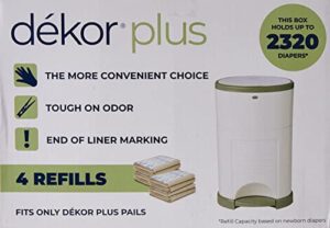 dekor plus diaper pail refills | 4 count | most economical refill system | quick & easy to replace | no preset bag size – use only what you need | exclusive end-of-liner marking | baby powder scent