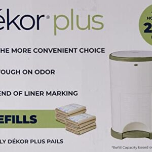 DEKOR Plus Diaper Pail Refills | 4 Count | Most Economical Refill System | Quick & Easy to Replace | No Preset Bag Size – Use Only What You Need | Exclusive End-of-Liner Marking | Baby Powder Scent