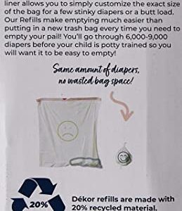 DEKOR Plus Diaper Pail Refills | 4 Count | Most Economical Refill System | Quick & Easy to Replace | No Preset Bag Size – Use Only What You Need | Exclusive End-of-Liner Marking | Baby Powder Scent