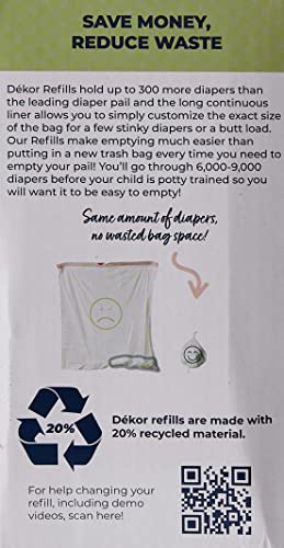 DEKOR Plus Diaper Pail Refills | 4 Count | Most Economical Refill System | Quick & Easy to Replace | No Preset Bag Size – Use Only What You Need | Exclusive End-of-Liner Marking | Baby Powder Scent